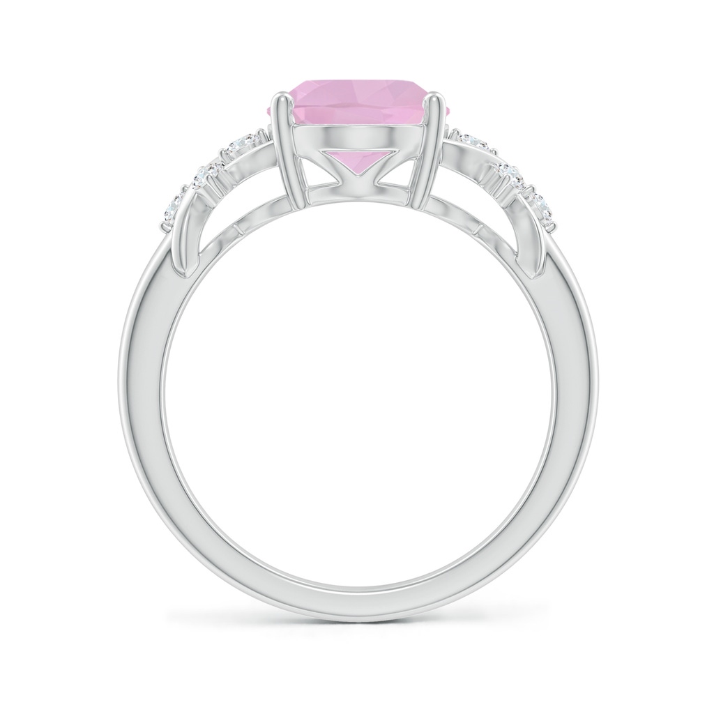 10x8mm AAAA Solitaire Oval Rose Quartz Criss Cross Ring with Diamonds in P950 Platinum Side-1