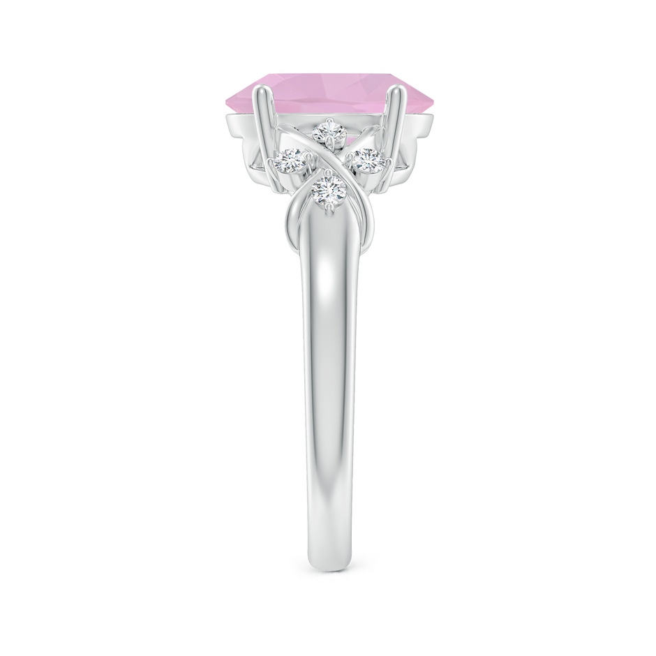 10x8mm AAAA Solitaire Oval Rose Quartz Criss Cross Ring with Diamonds in P950 Platinum side-2