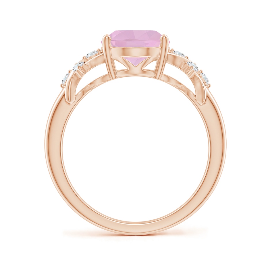 10x8mm AAAA Solitaire Oval Rose Quartz Criss Cross Ring with Diamonds in Rose Gold side-1