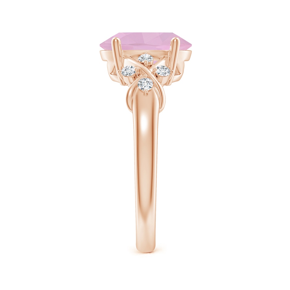 10x8mm AAAA Solitaire Oval Rose Quartz Criss Cross Ring with Diamonds in Rose Gold side-2