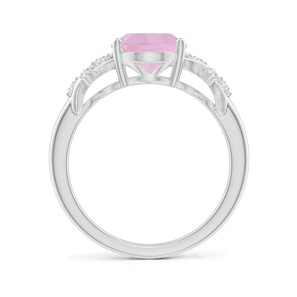 10x8mm AAAA Solitaire Oval Rose Quartz Criss Cross Ring with Diamonds in White Gold - side_1