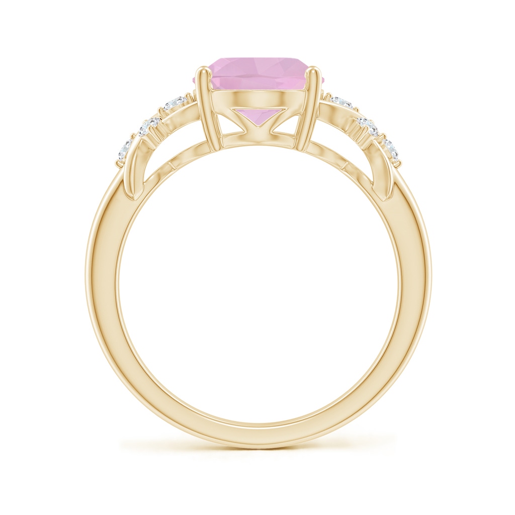 10x8mm AAAA Solitaire Oval Rose Quartz Criss Cross Ring with Diamonds in Yellow Gold Side-1