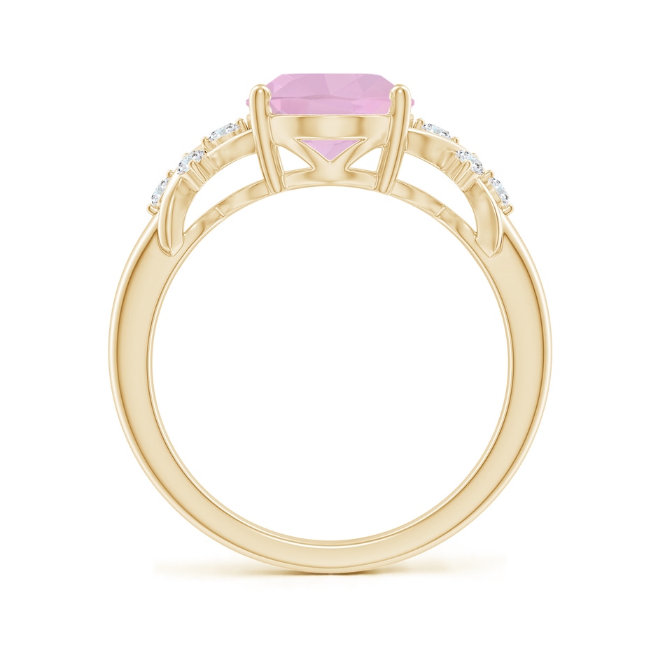 10x8mm AAAA Solitaire Oval Rose Quartz Criss Cross Ring with Diamonds in Yellow Gold side-1