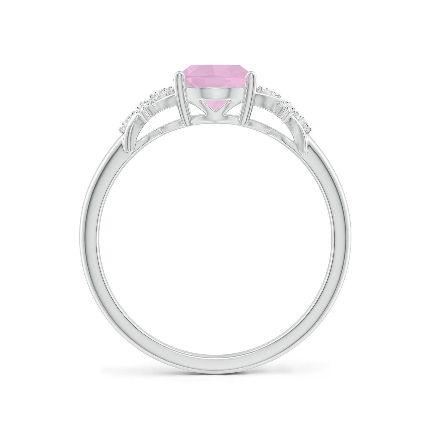 8x6mm AAAA Solitaire Oval Rose Quartz Criss Cross Ring with Diamonds in P950 Platinum