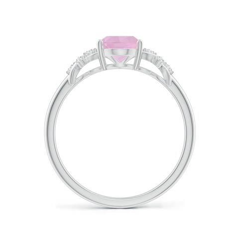 8x6mm AAAA Solitaire Oval Rose Quartz Criss Cross Ring with Diamonds in P950 Platinum - side 2