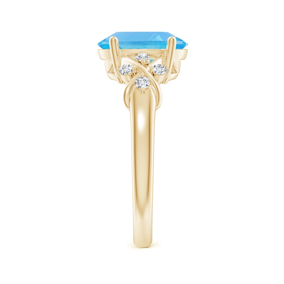 10x8mm AA Solitaire Oval Swiss Blue Topaz Criss Cross Ring with Diamonds in Yellow Gold side-2