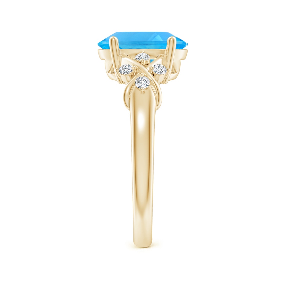 10x8mm AAA Solitaire Oval Swiss Blue Topaz Criss Cross Ring with Diamonds in Yellow Gold side-2