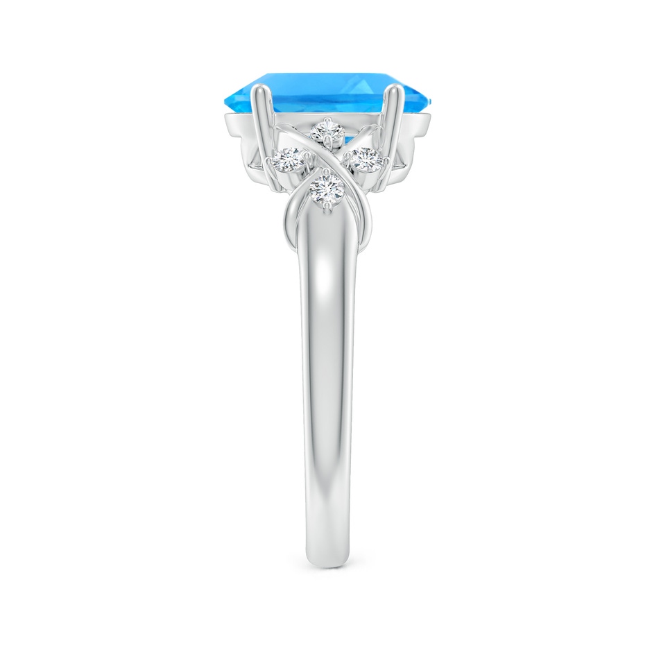 10x8mm AAAA Solitaire Oval Swiss Blue Topaz Criss Cross Ring with Diamonds in White Gold side-2