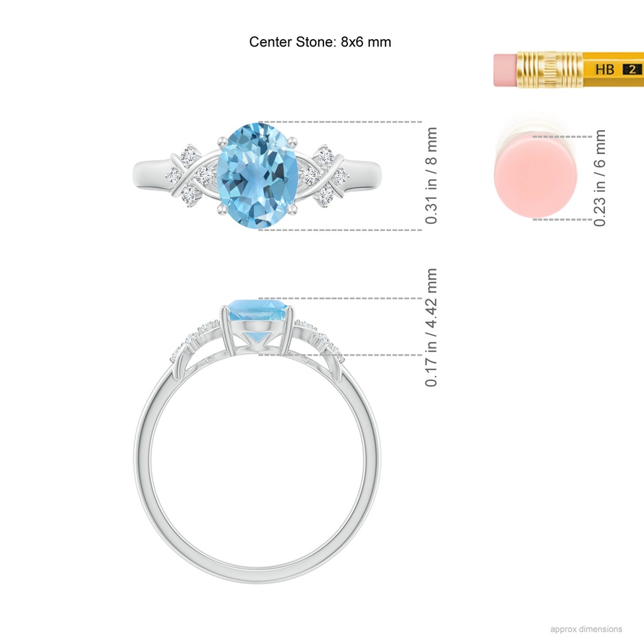 8x6mm A Solitaire Oval Swiss Blue Topaz Criss Cross Ring with Diamonds in P950 Platinum ruler