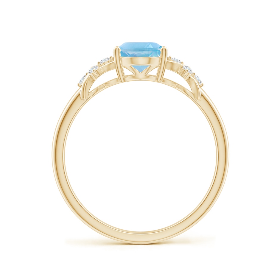 8x6mm A Solitaire Oval Swiss Blue Topaz Criss Cross Ring with Diamonds in Yellow Gold side-1