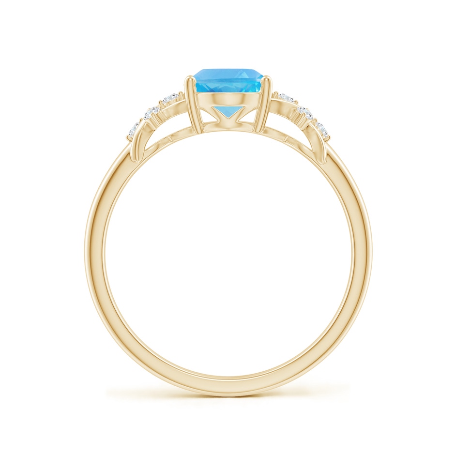 8x6mm AA Solitaire Oval Swiss Blue Topaz Criss Cross Ring with Diamonds in Yellow Gold side-1