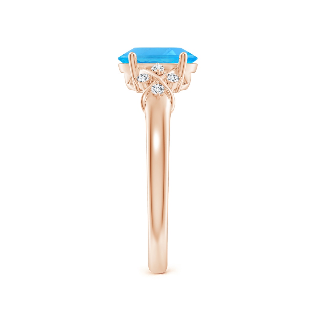 8x6mm AAA Solitaire Oval Swiss Blue Topaz Criss Cross Ring with Diamonds in 9K Rose Gold Side-2
