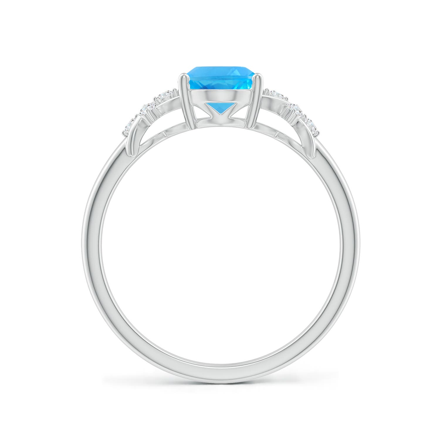 8x6mm AAA Solitaire Oval Swiss Blue Topaz Criss Cross Ring with Diamonds in P950 Platinum