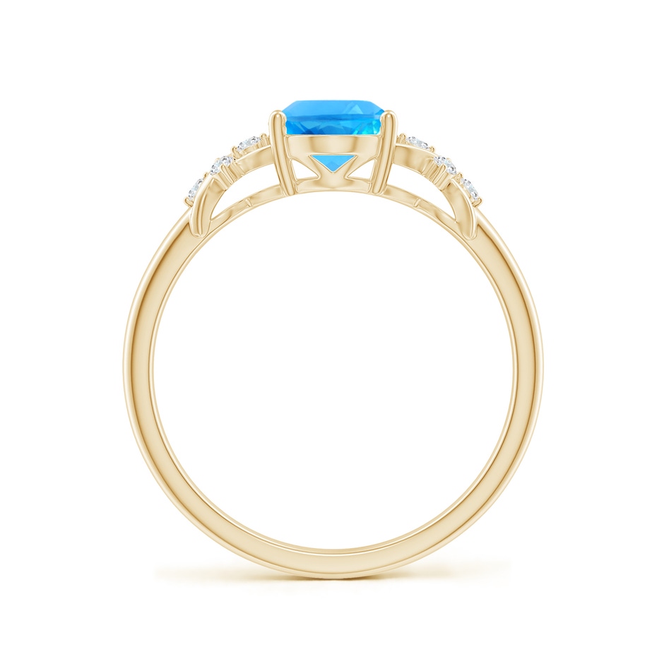 8x6mm AAAA Solitaire Oval Swiss Blue Topaz Criss Cross Ring with Diamonds in Yellow Gold side-1