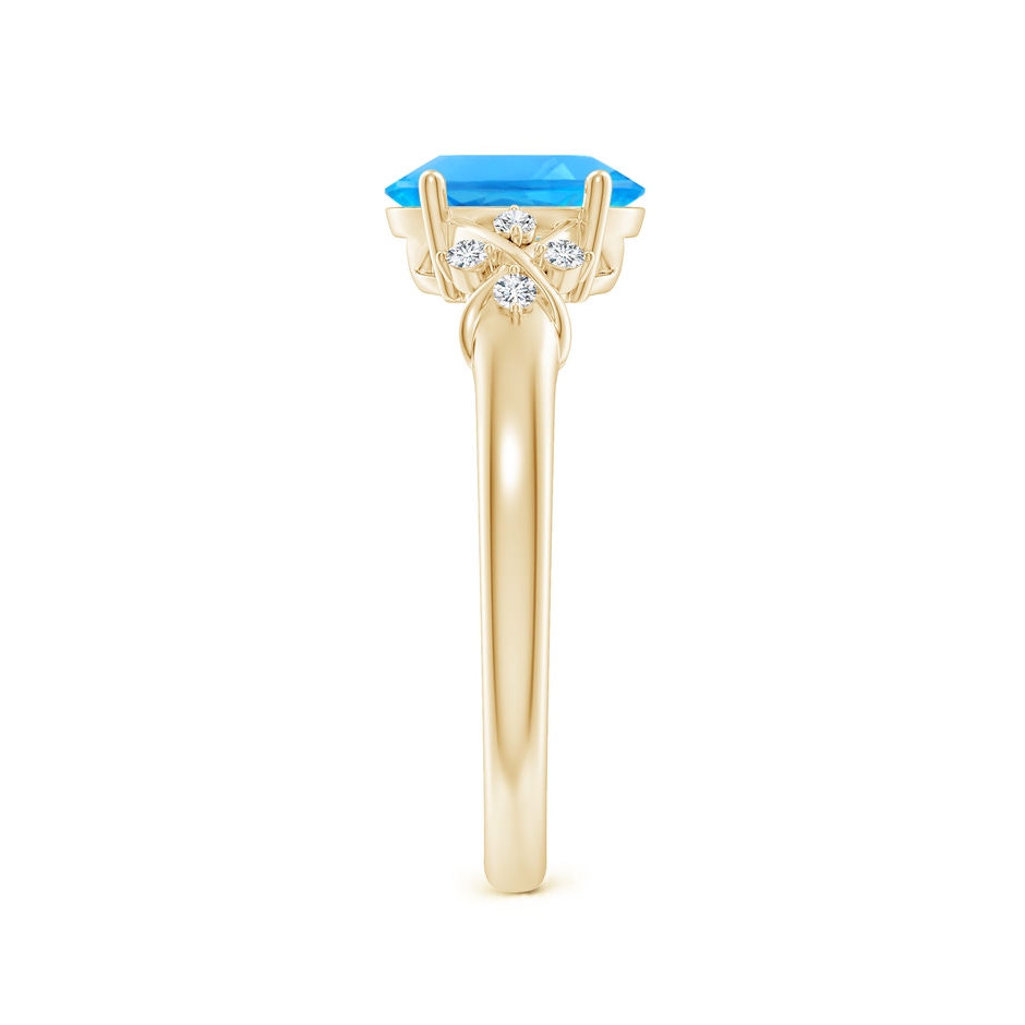 8x6mm AAAA Solitaire Oval Swiss Blue Topaz Criss Cross Ring with Diamonds in Yellow Gold side-2