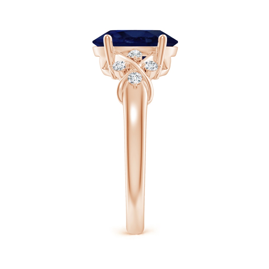 10x8mm A Solitaire Oval Blue Sapphire Criss Cross Ring with Diamonds in Rose Gold side 299