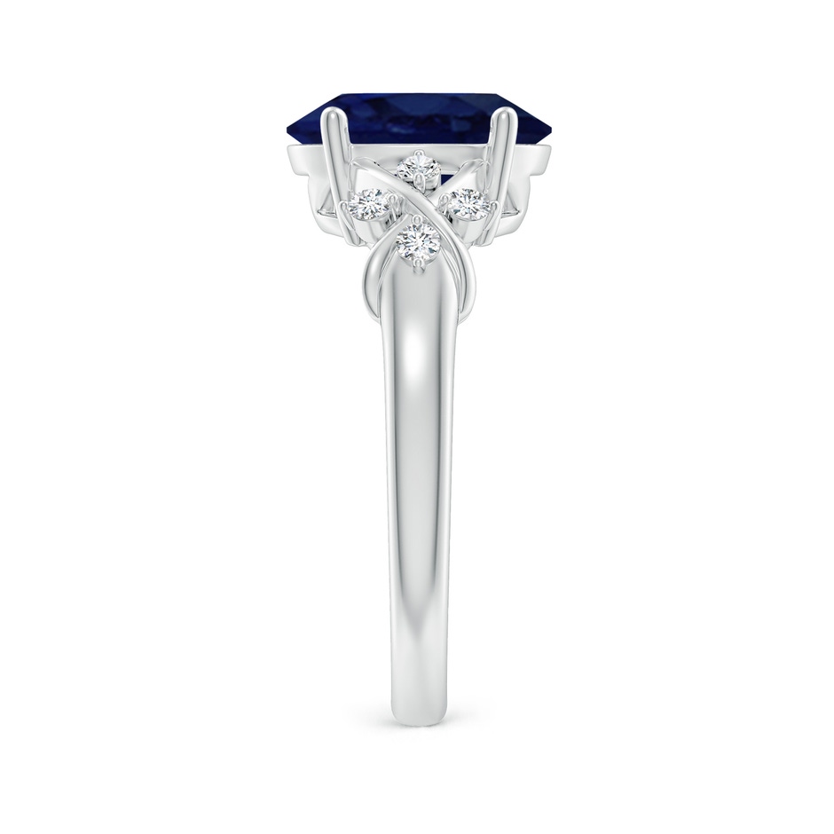 10x8mm A Solitaire Oval Blue Sapphire Criss Cross Ring with Diamonds in White Gold side 299