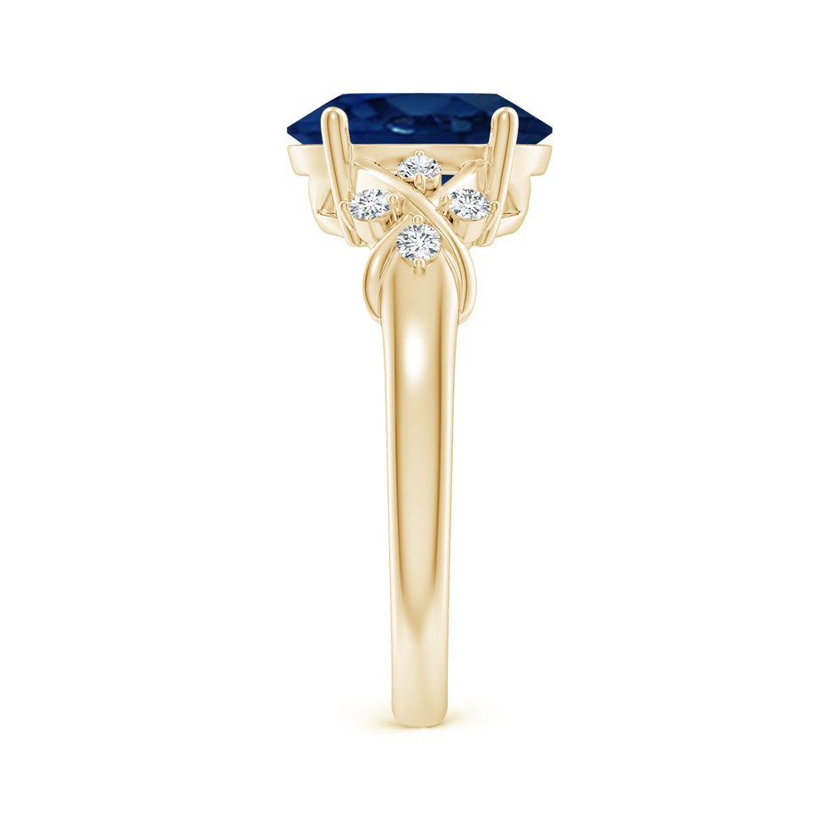 10x8mm AA Solitaire Oval Blue Sapphire Criss Cross Ring with Diamonds in Yellow Gold side 299