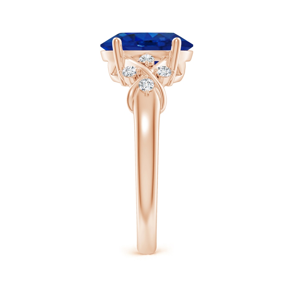 10x8mm AAA Solitaire Oval Blue Sapphire Criss Cross Ring with Diamonds in Rose Gold side 299