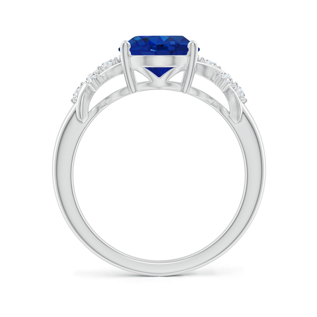 10x8mm AAA Solitaire Oval Blue Sapphire Criss Cross Ring with Diamonds in White Gold Side 199