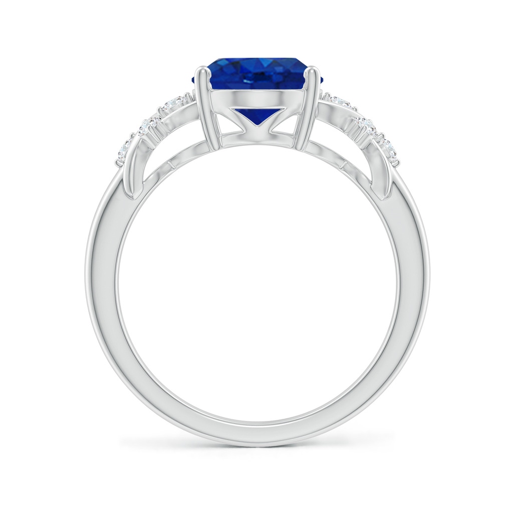 10x8mm AAA Solitaire Oval Blue Sapphire Criss Cross Ring with Diamonds in White Gold - side 199