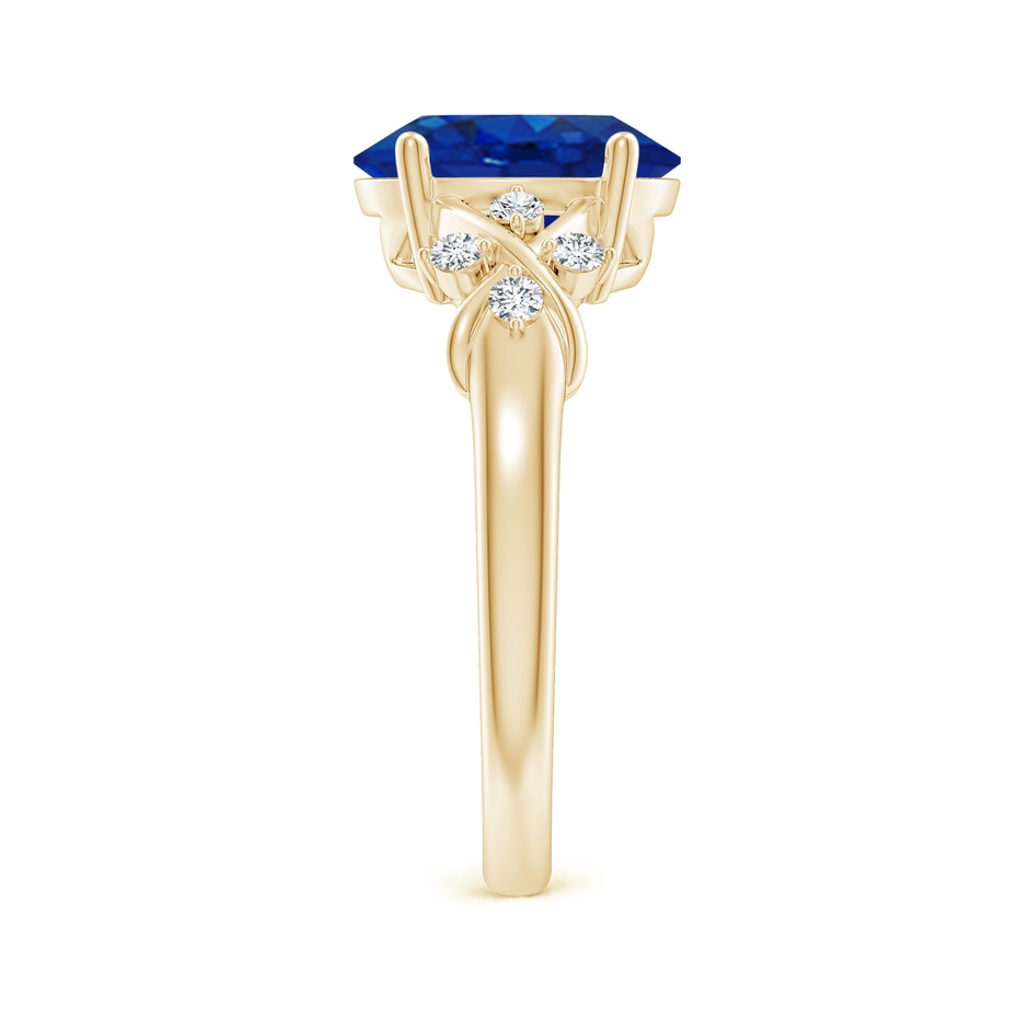 10x8mm AAA Solitaire Oval Blue Sapphire Criss Cross Ring with Diamonds in Yellow Gold side 299