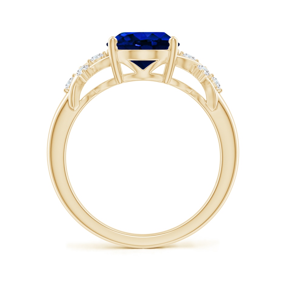 10x8mm AAAA Solitaire Oval Blue Sapphire Criss Cross Ring with Diamonds in Yellow Gold side 199
