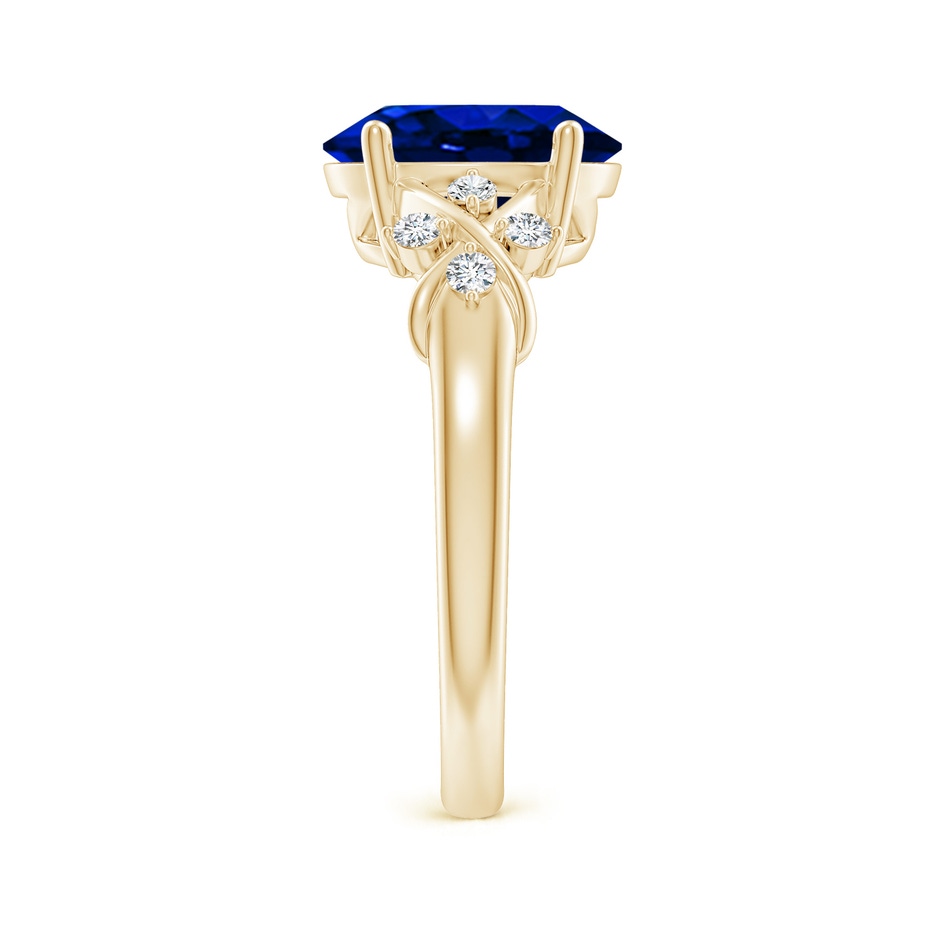 10x8mm AAAA Solitaire Oval Blue Sapphire Criss Cross Ring with Diamonds in Yellow Gold side 299