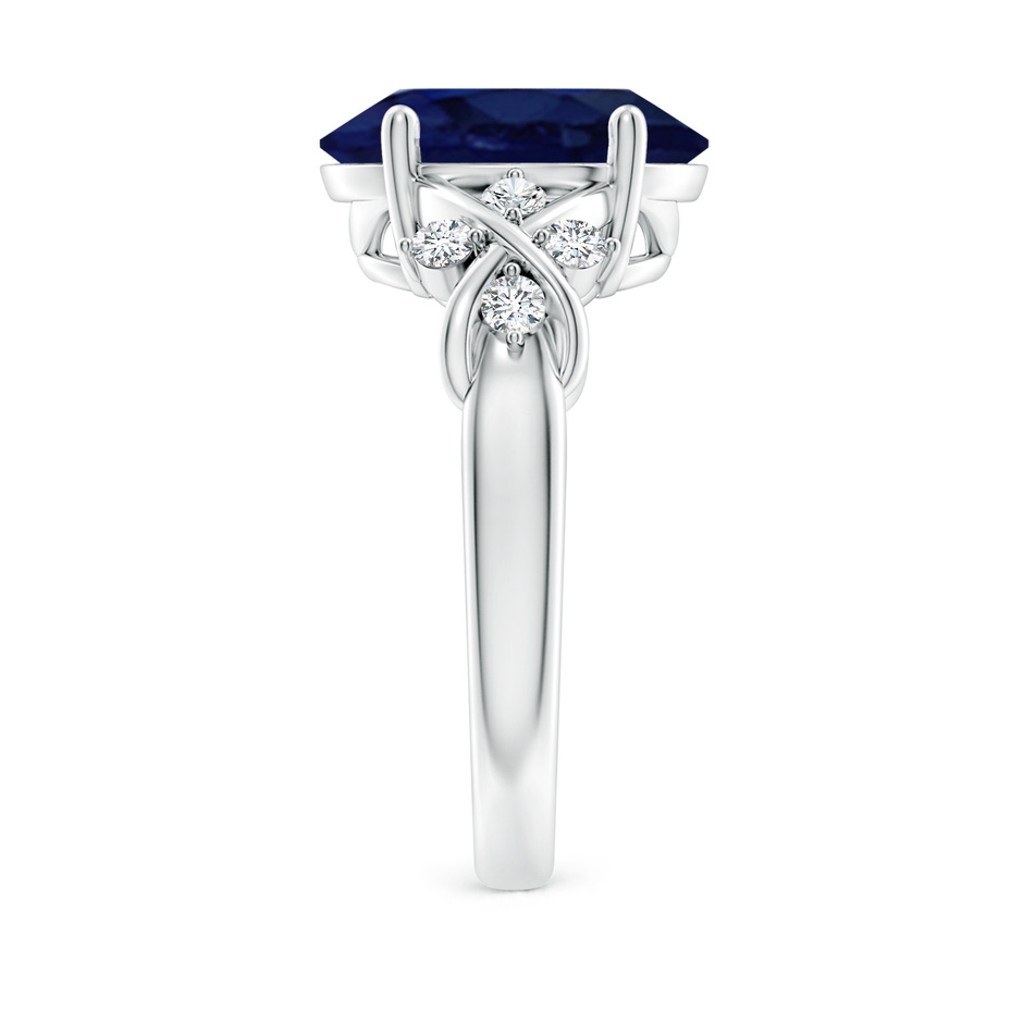 12x10mm A Solitaire Oval Blue Sapphire Criss Cross Ring with Diamonds in P950 Platinum side 299