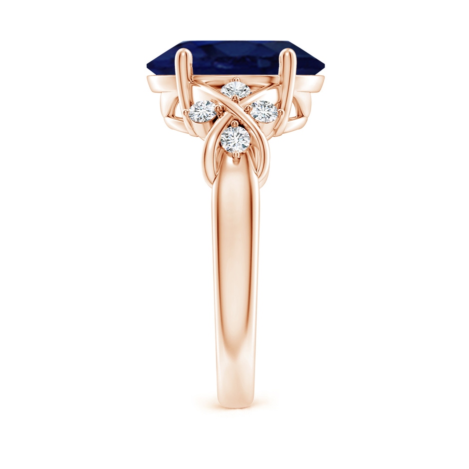 12x10mm A Solitaire Oval Blue Sapphire Criss Cross Ring with Diamonds in Rose Gold side 299