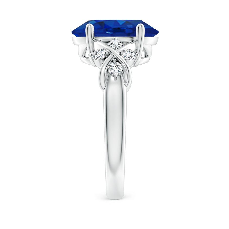 12x10mm AAA Solitaire Oval Blue Sapphire Criss Cross Ring with Diamonds in P950 Platinum side 299