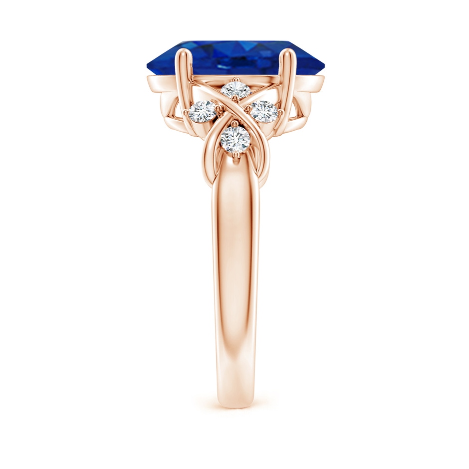 12x10mm AAA Solitaire Oval Blue Sapphire Criss Cross Ring with Diamonds in Rose Gold side 299