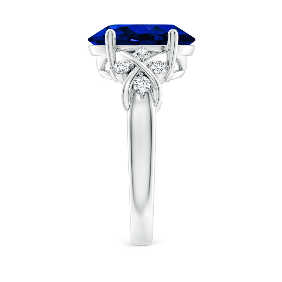 12x10mm Lab-Grown Solitaire Oval Blue Sapphire Criss Cross Ring with Diamonds in White Gold side 299