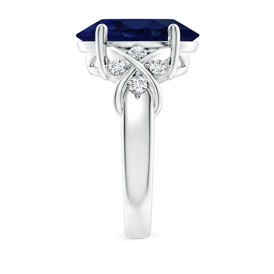 14x10mm A Solitaire Oval Blue Sapphire Criss Cross Ring with Diamonds in P950 Platinum side 299