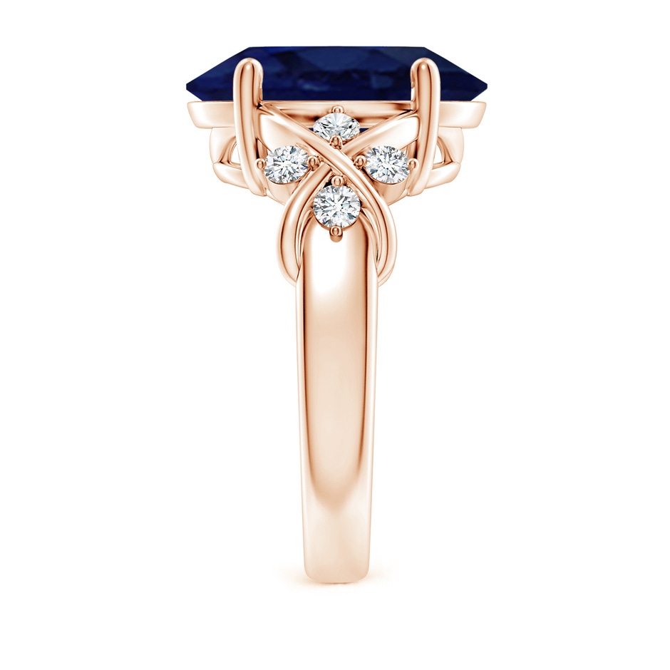 14x10mm A Solitaire Oval Blue Sapphire Criss Cross Ring with Diamonds in Rose Gold side 299