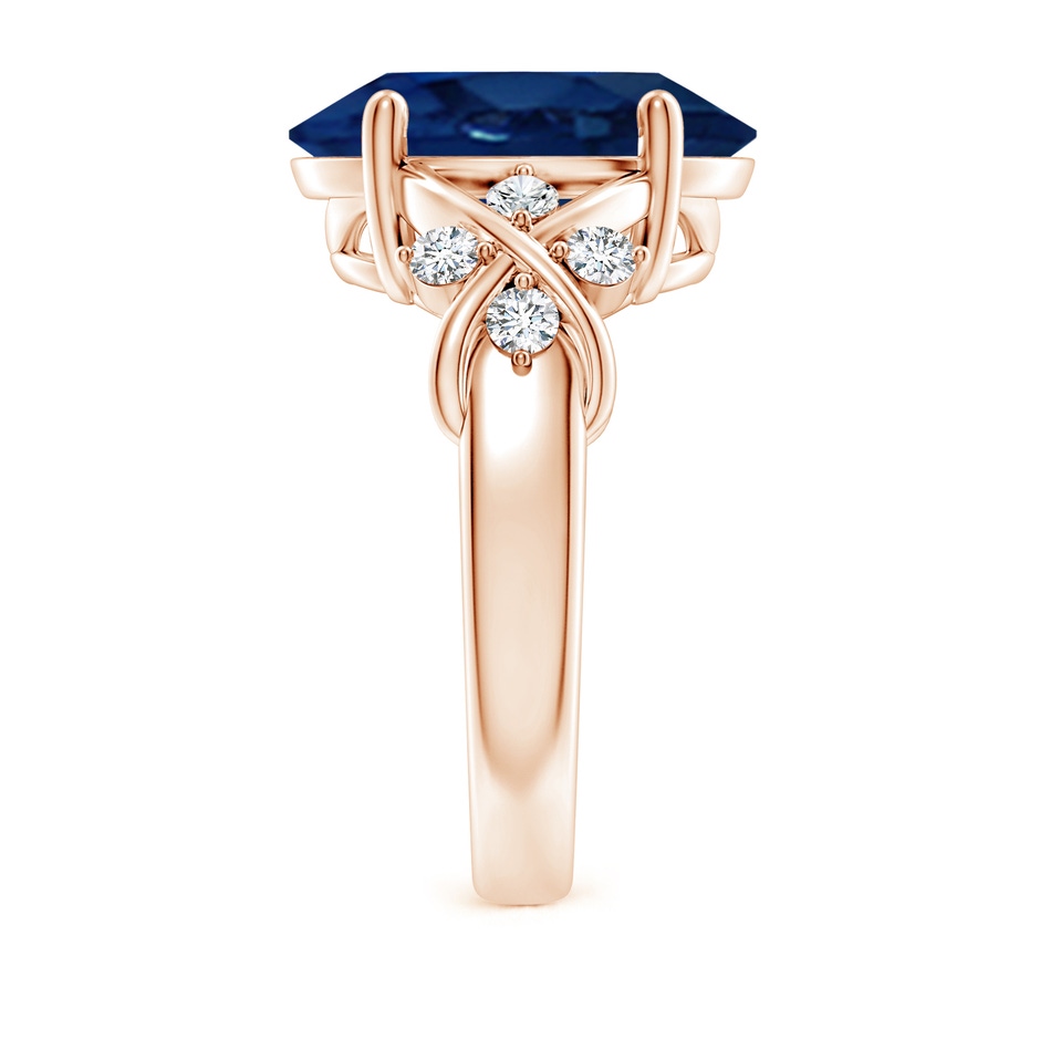 14x10mm AA Solitaire Oval Blue Sapphire Criss Cross Ring with Diamonds in Rose Gold side 299