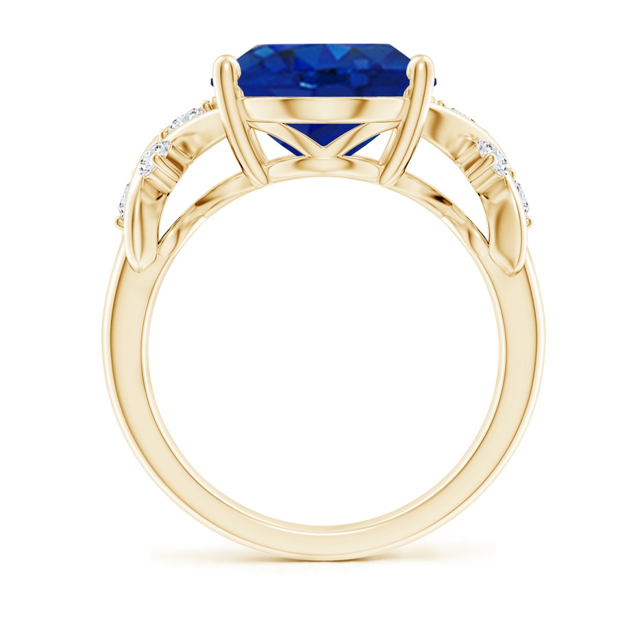 14x10mm AAA Solitaire Oval Blue Sapphire Criss Cross Ring with Diamonds in Yellow Gold side 199