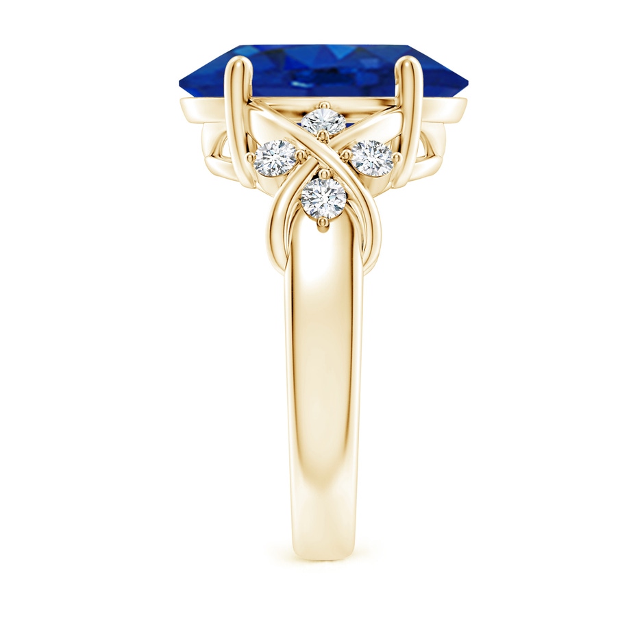 14x10mm AAA Solitaire Oval Blue Sapphire Criss Cross Ring with Diamonds in Yellow Gold side 299