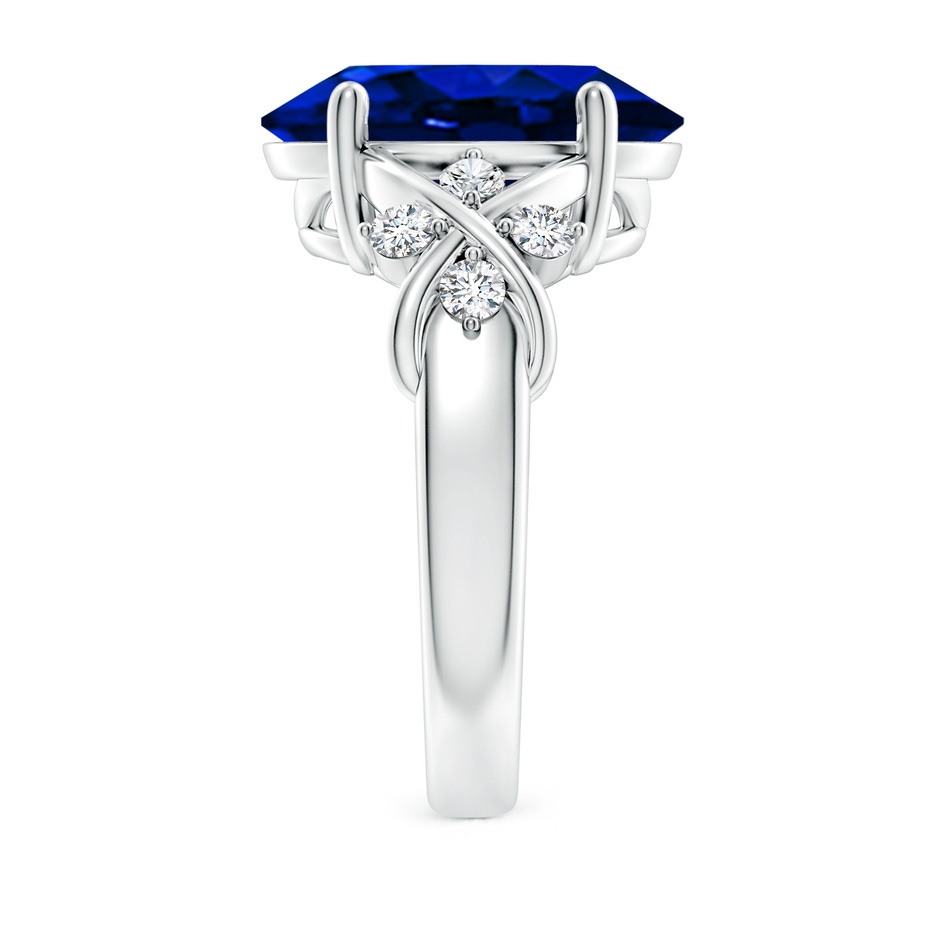 14x10mm AAAA Solitaire Oval Blue Sapphire Criss Cross Ring with Diamonds in 9K White Gold side 299