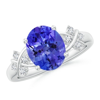 10x8mm AAA Solitaire Oval Tanzanite Criss Cross Ring with Diamonds in White Gold