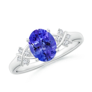 8x6mm AAA Solitaire Oval Tanzanite Criss Cross Ring with Diamonds in White Gold