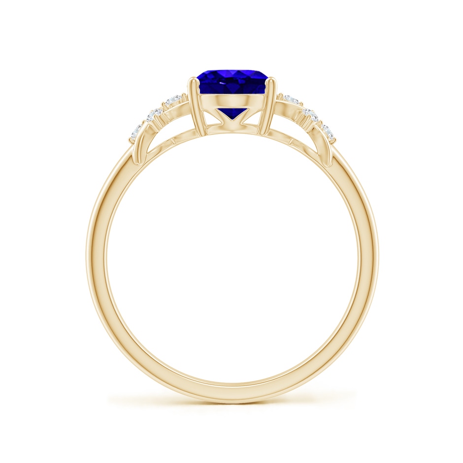 8x6mm AAAA Solitaire Oval Tanzanite Criss Cross Ring with Diamonds in Yellow Gold side-1