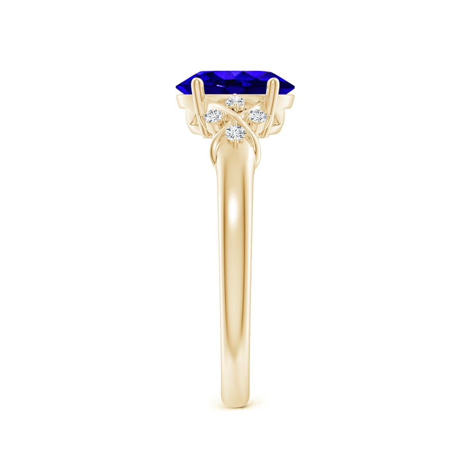 8x6mm AAAA Solitaire Oval Tanzanite Criss Cross Ring with Diamonds in Yellow Gold side-2