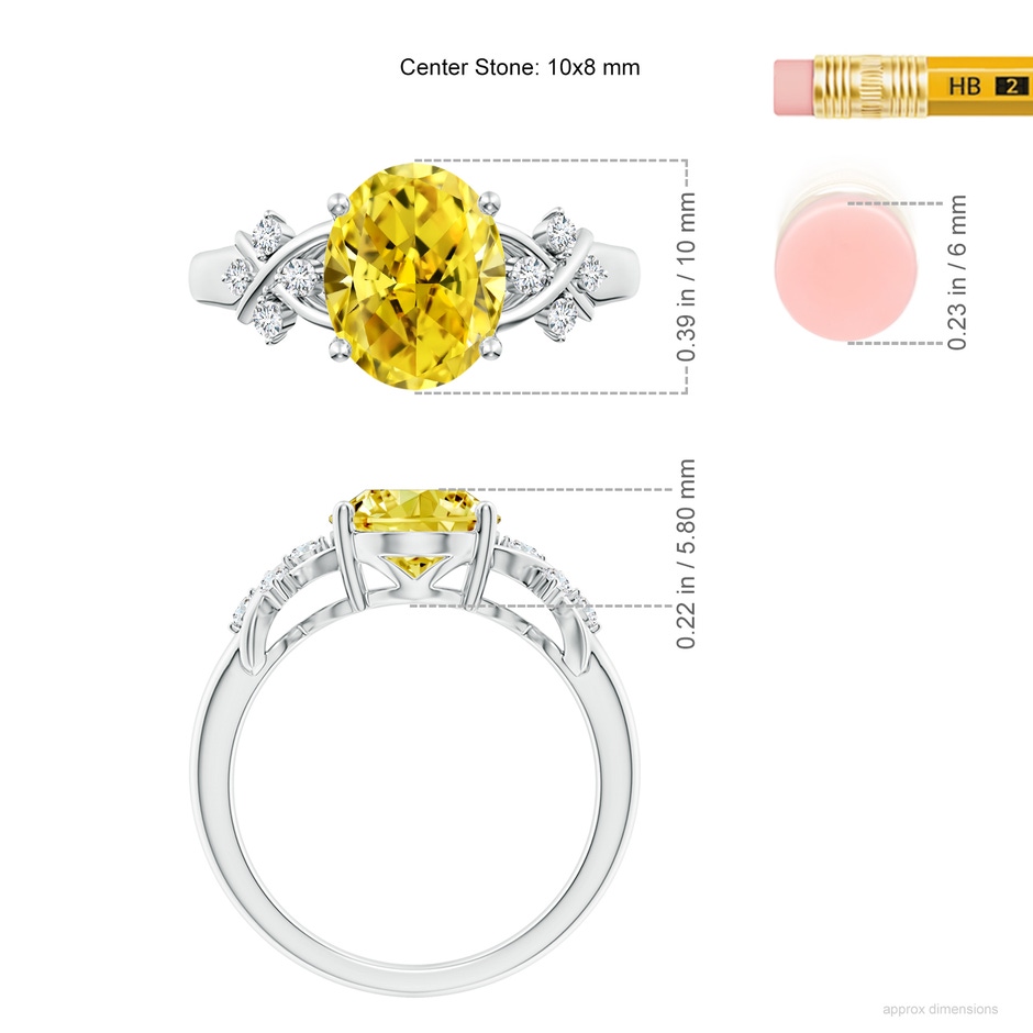 10x8mm AAAA Solitaire Oval Fancy Intense Yellow Diamond Criss Cross Ring in P950 Platinum ruler