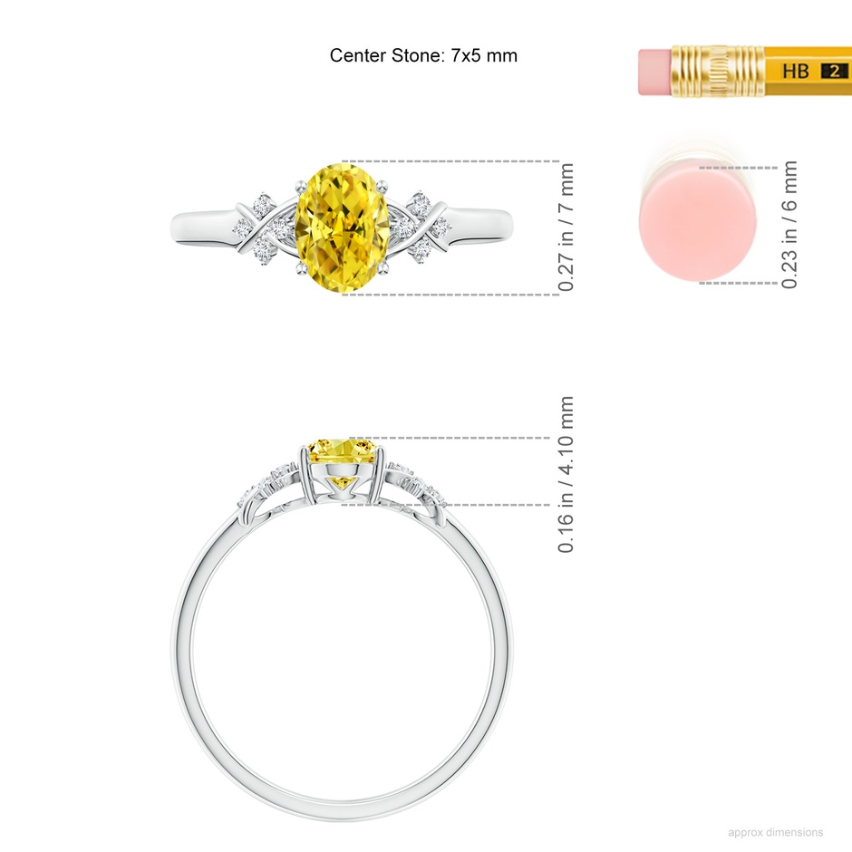 7x5mm AAAA Solitaire Oval Fancy Intense Yellow Diamond Criss Cross Ring in P950 Platinum ruler