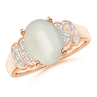 10x8mm AAA Solitaire Oval Moonstone and Diamond Collar Ring in Rose Gold