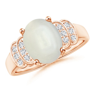 10x8mm AAAA Solitaire Oval Moonstone and Diamond Collar Ring in Rose Gold