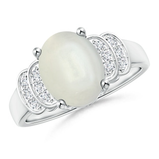 10x8mm AAAA Solitaire Oval Moonstone and Diamond Collar Ring in White Gold