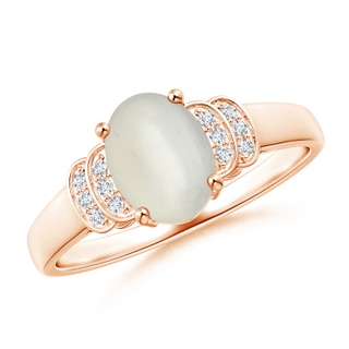 8x6mm AAA Solitaire Oval Moonstone and Diamond Collar Ring in Rose Gold