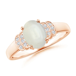 8x6mm AAAA Solitaire Oval Moonstone and Diamond Collar Ring in Rose Gold